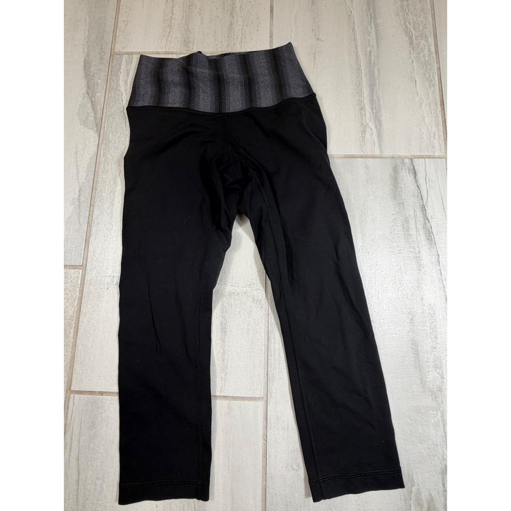 Lululemon Wunder Under Crop Leggings Black Grey Striped High Rise Yoga Pants